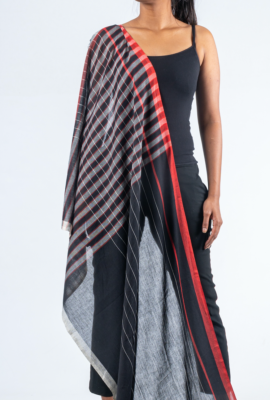 Handwoven Organic Cotton Scarf (Blue)- KAZ – Upasana Auroville