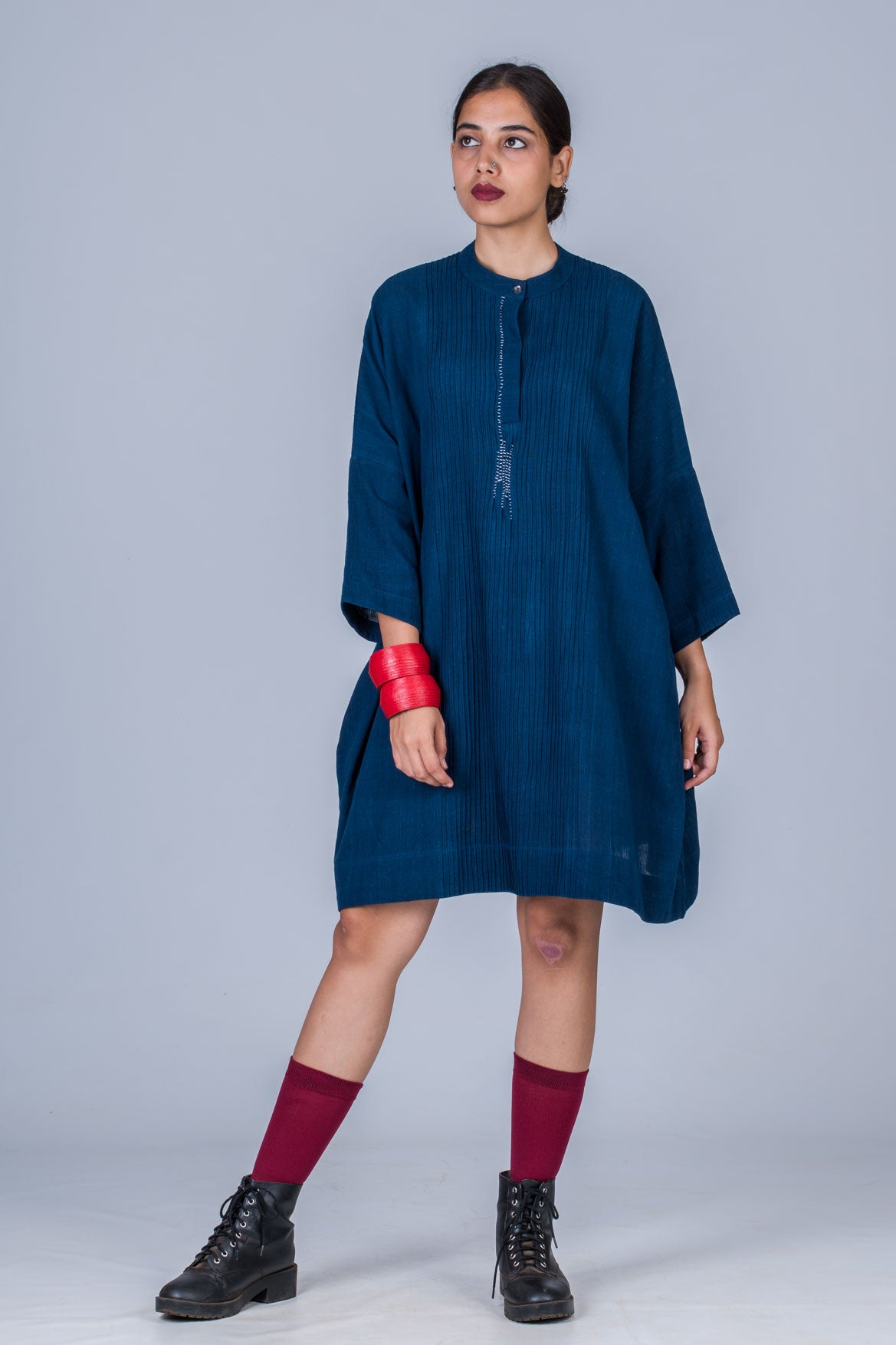 Natural Indigo Khadi Women Dress - MUKTA – Upasana Auroville